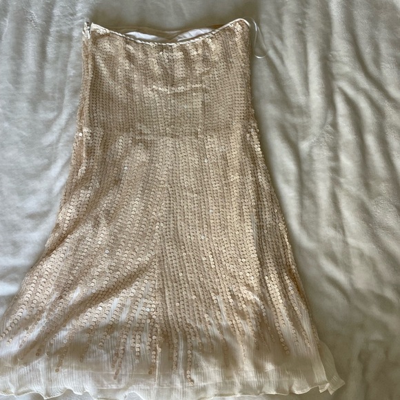 Tocca Champagne Silk Strapless Cream Sequin Dress - Picture 5 of 9